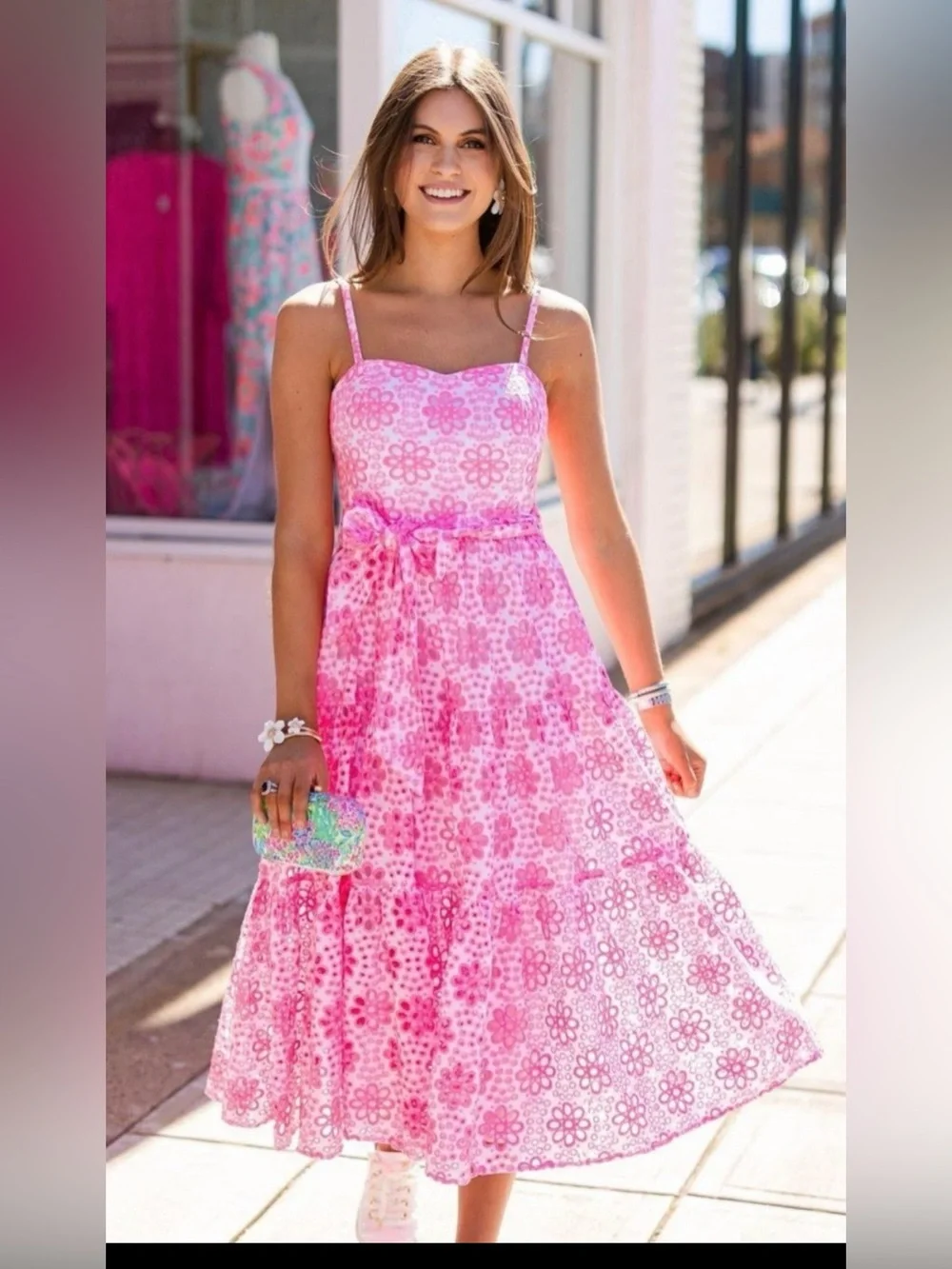 NWT Lilly Pulitzer Funflower Eyelet Pink Floral Tiered Sundress 16 - Picture 1 of 16